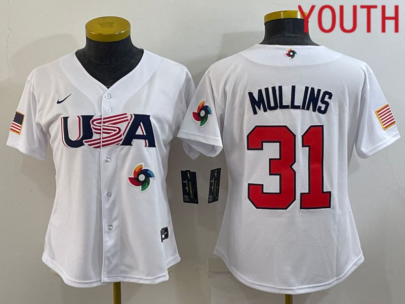 Youth 2023 World Cub USA #31 Mullins White MLB Jersey9->youth mlb jersey->Youth Jersey